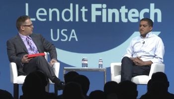 Omer Ismail, head of Marcus By Goldman Sachs, right, discusses his young operation&#039;s early success and its thirst for fintech talent in a keynote session interview with LendIt Fintech co-founder Peter Renton. For a link to a video of this event, see the end of the article.